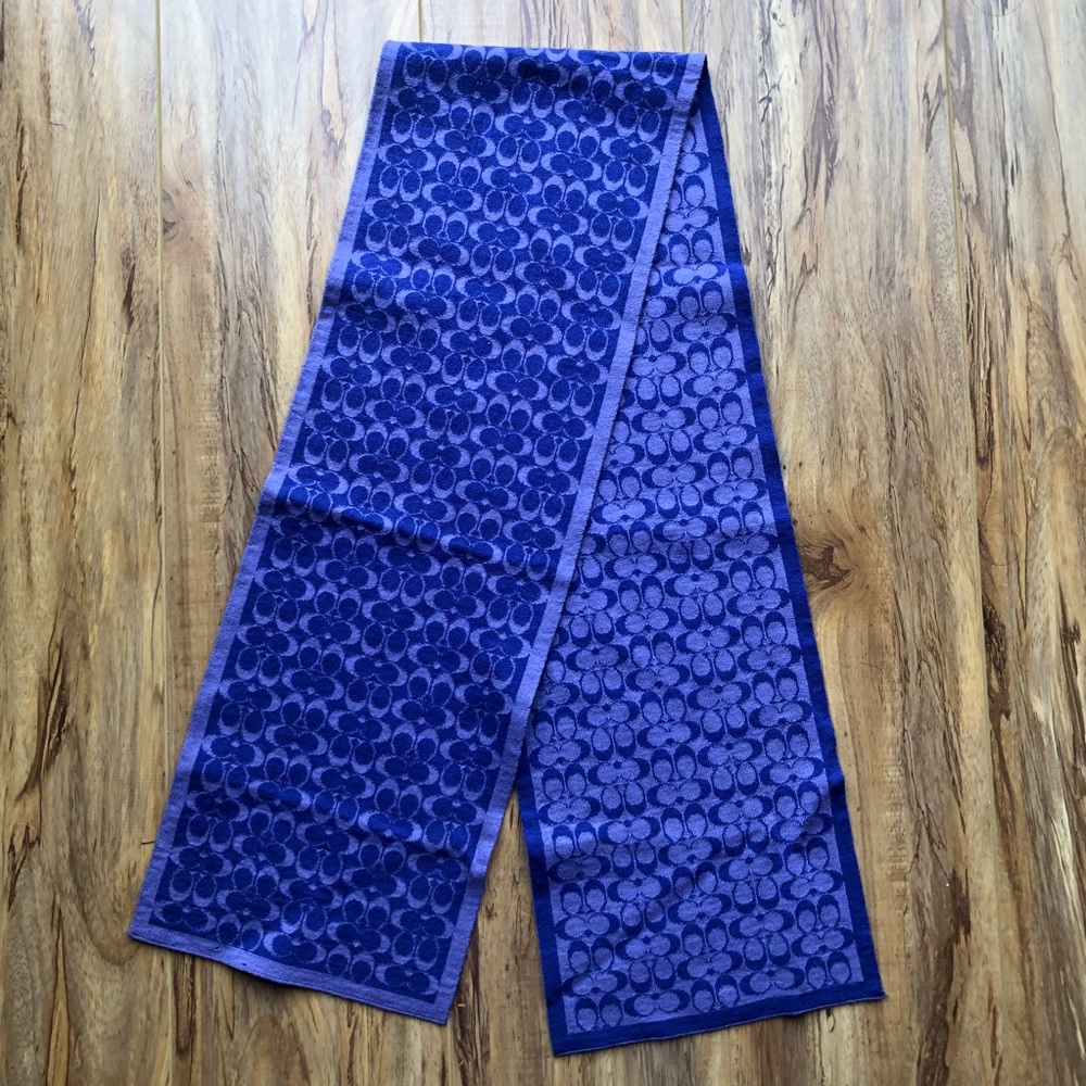 Coach Reversible Merino Wool Purple Blue Scarf